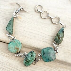 Green African Turquoise Silver Bracelet in sterling silver 925 overlay
